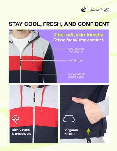 Image of AWG ALL WEATHER GEAR Hoodies for Men | Men's Solid Hooded Sweatshirt | Winter Wear | Pullover | Jackets for Men Stylish | Zipper Hooded Sweatshirt