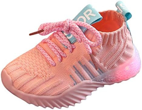Kids LED Light Up Flashing Sneakers Girls Boys Soft Knit Breathable Slip on Walking Shoes (Toddler/Little Kid)