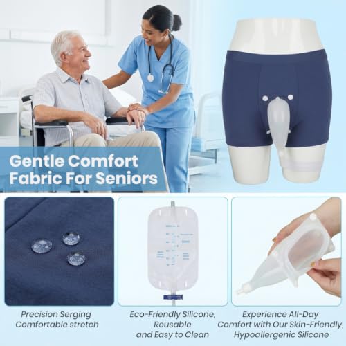 Image of HANNEA Wearable Urine Collector for Men - Breathable Elastic Pants with Soft Silicone Cup & Detachable 500ml Bag (Size M)