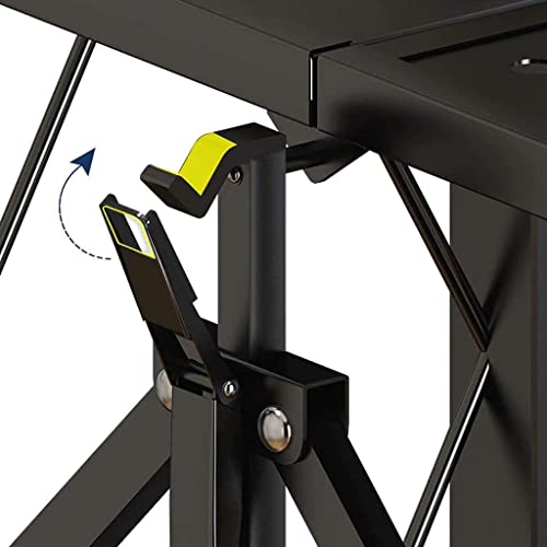 منظم معدني بسلك متعدد الارفف قابل للطي للمطبخ - عجلات 4 بوصة - 5 ارفف، أسود