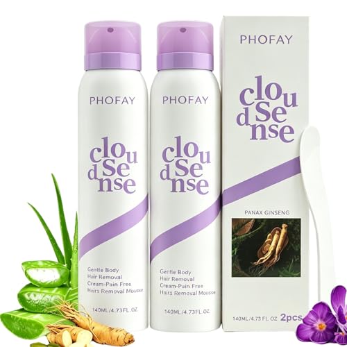 PHOFAY Body Hair Removal Spray for Women & Men Painless Depilatory Cream for Sensitive Skin Dermatologist-Recommend with Aloe & Hyaluronic Acid Hair Remover for Bikini Pubic Legs Chest Underarms(2 PC)
