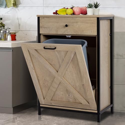 Bed Bath & Beyond 10 Gallon Tilt Out Kitchen Trash Cabinet Trash Can Wooden Tilts Out Hands Laundry Recycling Holder Brown Oak
