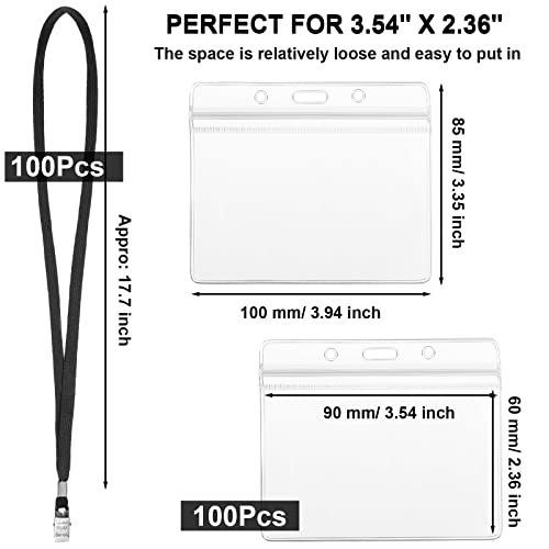 Image of Marspark 100 Sets 4 inch x3 Name Badge Holder with Lanyard, Lanyards for ID Badges with Clip Waterproof Reusable Strap with ID Holder Plastic Name Badges Adults Business School Conference (Black)