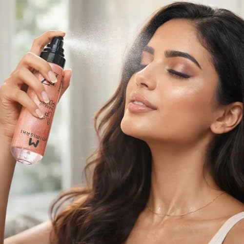 Image of Glow UP Makeup Fixer 100ml by Mimisaki - Long-Lasting Dewy Finish Setting Spray, Hydrating Makeup Fixer with Glow (Pink)