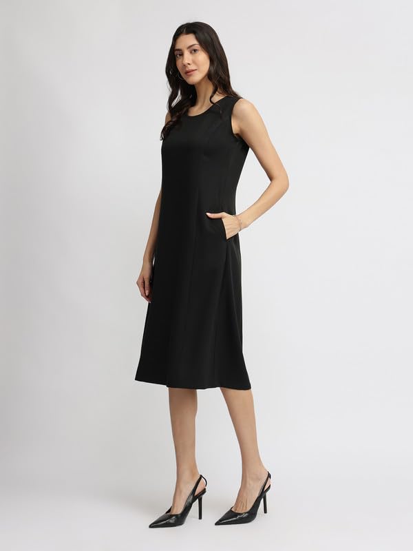 Image of FableStreet Women's Casual Polyester Stylised Neck A Line Midi Dress