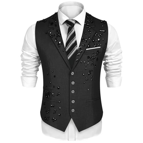 Men's Beads Suit Vest Slim Fit Buesiness Wedding Waistcoat Formal Casual Vests