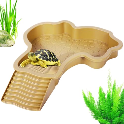 Reptile Water Dish, Reptile Bathing Pool,tortoise Bath Water Dish,Large Simulation Tortoise Waters Dishs,Reptile Bowl, Decorative Reptiles Bathing Pool With Ladder For Gecko, Turtle, Bearded Dragon