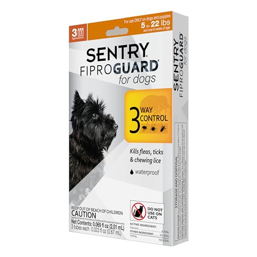SENTRY PET CARE SENTRY Fiproguard for Dogs, Flea and Tick Prevention for Dogs (5-22 Pounds), Includes 3 Month Supply of Topical Flea Treatments SENTRY PET CARE SENTRY Fiproguard for Dogs, Flea and Tick Prevention for Dogs (5-22 Pounds), Includes 3 Month Supply of Topical Flea Treatments