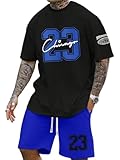  seiveini Ensemble Survêtement Homme Manches Courtes Jogging Ensembles Impression de Lettres Tenue de Sport Été Outfits A Bleu Foncé S