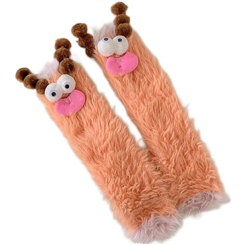 Image of Coral Velvet Cartoon Monster Funny Socks, 3D Novelty Warm Cozy Fluffy Silly Socks for Women