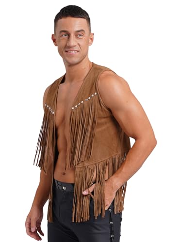 Jhaoyu Men's Western Wear Cowboy Waistcoat Suede Leather Beaded Vest Fringe Long Tassel Jacket2