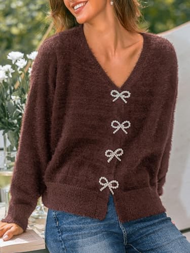 CUPSHE Women's Long Sleeve Knit Cardigan Bow Buttons Lightweight Open Front Sweater Fall Winter Casual Sweater Top4