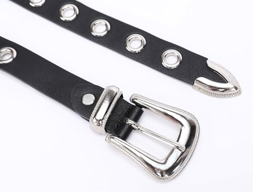 Gürtel für Damen mit Nieten in Schwarz, schmaler Punk-Gürtel im Gothic-Stil