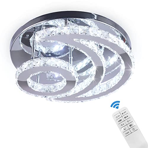 Cxgleaming Led Modern Crystal Chandelier Dimmable Ceiling Light Fixture - 15.7" Moon Shape Flush Mount Chandelier For Bedroom Living Room Dining Room Foyer Hall(Remote Control) #TOP13
