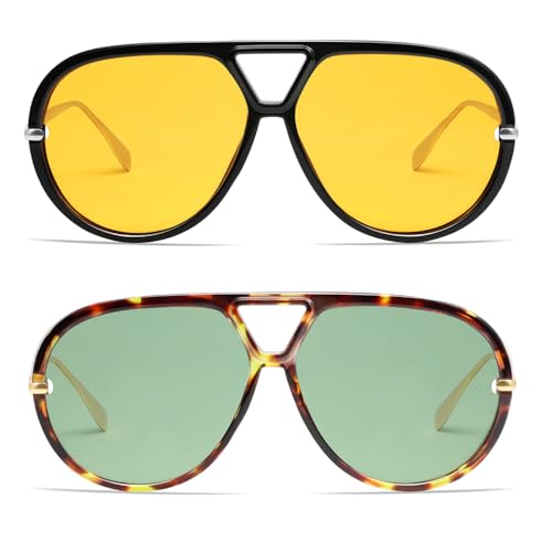 Image of VANLINKER Oversized Trendy Polarized Aviator Sunglasses for Women Men Retro Round Sunglasses Vintage Shield Shades VL9798