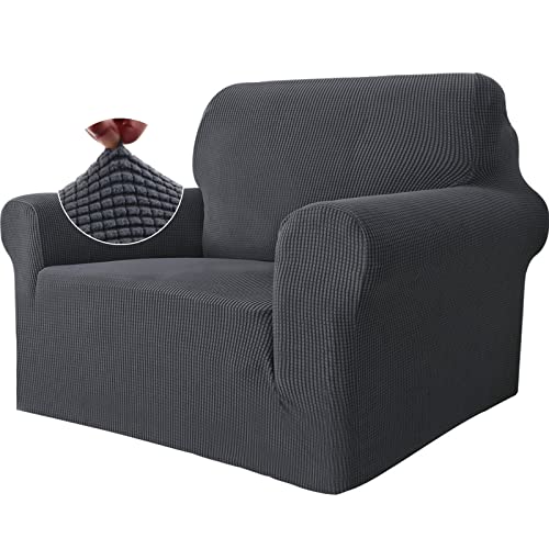 Ystyle Housse de Canapé 1 Places avec Accoudoirs, Extensible élastique Antidérapante Housse Canapé, Meubles Protection Chiens Cat, Griffures Couch Housse avec Mousse Antidérapante, Gris Cover