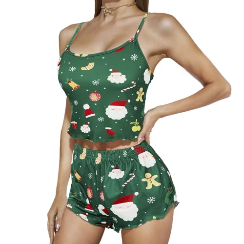 Image of American Trends Cute Pajamas for Women Strawberry Print Cami Top and Shorts Pj Set Two Piece Pajama Set Sleepwear Sleep Set