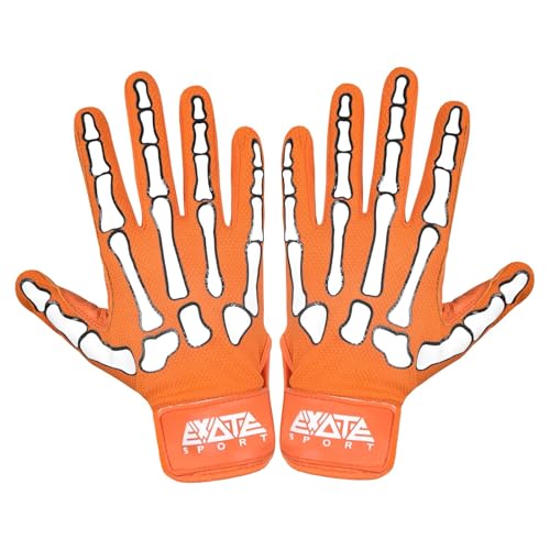 Exote Skeleton Baseball and Softball Batting Gloves for Men Women Youth & Adult Sizes -Short Cuff Breathable Leather Baseball Batting Gloves with Extra Grip (Orange, Youth Large)