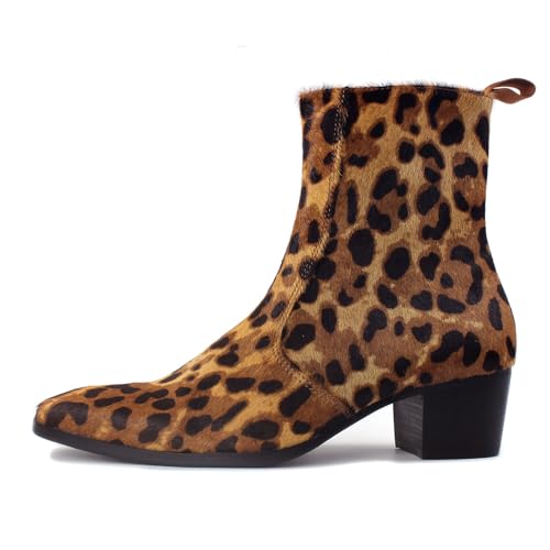 Dress Boot for Men Casual Chelsea Fashion Stylish Pony hair Ankle Leather High Heels Boots Leopard print CD-JY012-D-R2