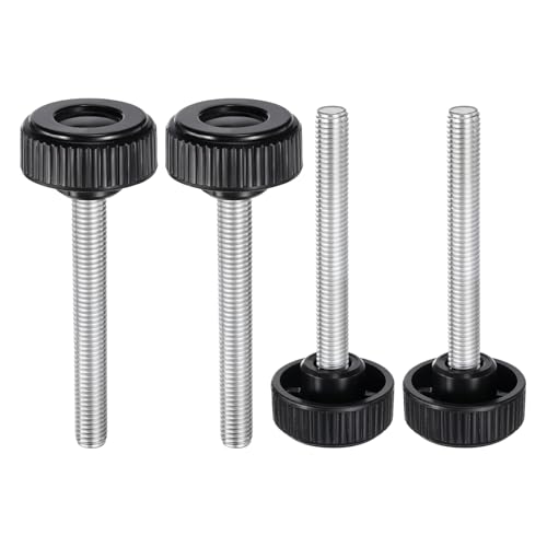 Image of sourcing map 4pcs Knurled Clamping Knobs Thumb Screws M10 x 70mm Metric Male Thread 38mm Plastic Round Head Carbon Steel Stud Threaded Knob Thumbscrew Handle Hand Tightening Screw, Black
