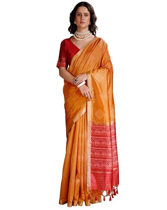 RV ETHNIC STORE Woman's Ikkat Pallu Design Spun Cotton Silk Saree With UnStiched Blouse Piece-image-17
