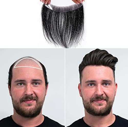 Meiverah Frontal Hairpiece for Men Natural Black Hair Extension Hairline Loss Straight Tape in Human Hair Toppers Replacement Toupee (0.78"x6.3", Natural Black)