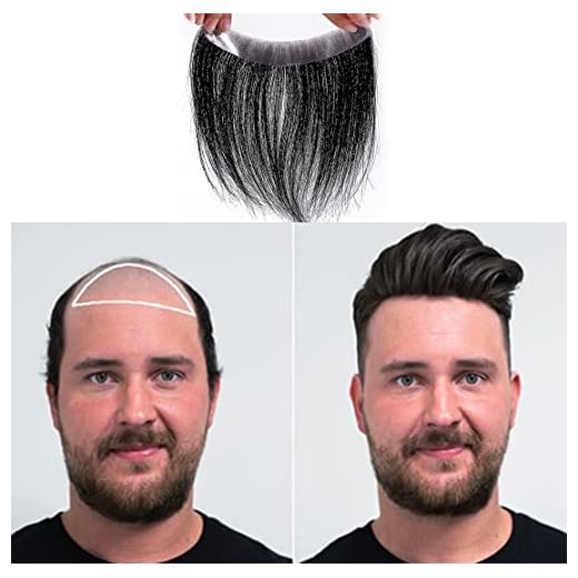 Meiverah Frontal Hairpiece for Men Natural Black Hair Extension Hairline Loss Straight Tape in Human Hair Toppers Replacement Toupee (0.78"x6.3", Natural Black)