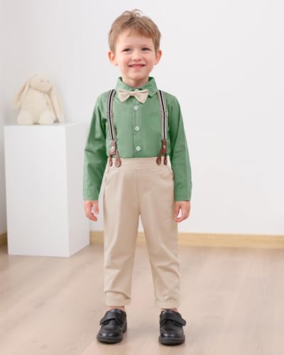 Image of YUEMION Toddler Baby Boy Clothes Suits Gentleman Dress Shirt+Bowtie+Vest+Suspender Pants Boy Formal Wedding Outfits Set 1-5T