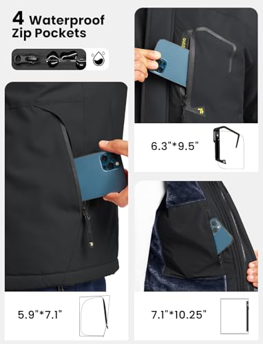 Image of TBMPOY Men's Winter Jackets Skiing Waterproof Snow Thick Fleece Lined Hooded Utility Cold Weather Warm Outdoor Ice Work