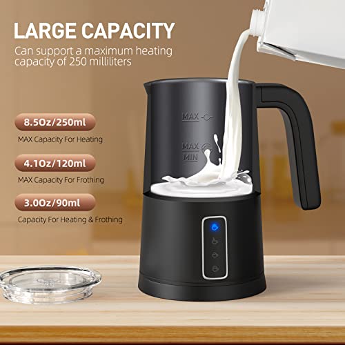 Qiki Milk Frother, 4 In 1 Electric Milk Steamer, Frother For Coffee, Automatic Silent Hot & Cold Foam Maker With 4 Whisks For Latte, Cappuccinos, Milk Warmer Heater, Non-Stick Interior, Black #TOP3