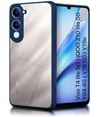 Image of WOW IMAGINE Shockproof Hybrid Back Cover for Vivo T4 lite 5G | iQOO Z10 lite 5G | Y04 4G | Y19 5G | Y19E | Hard Slim fit Back Case | PC & TPU | Clear Transparent Case - Blue