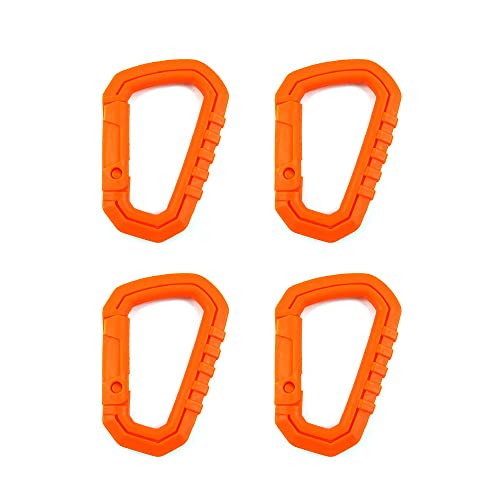 SagaSave 4 Pcs Locking Carabiner Clips, Plastic D Shape Quick Link Keychain, Tactical Carabiner Clip for Outdoor Sports Hiking Climbing (Orange)