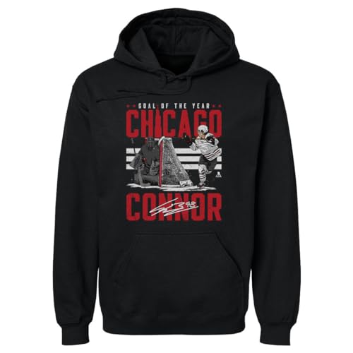 500 LEVEL Connor Bedard Men's Hoodie Sweatshirt - Connor Bedard Chicago Goal Of The Year WHT (Black, Medium)