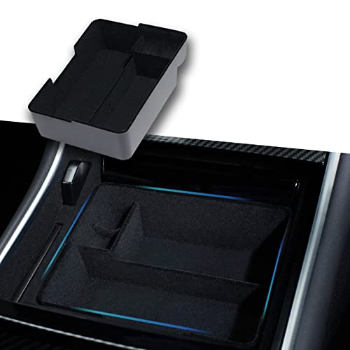 Nestour 2016-2020 Tesla Model 3 Model Y Center Console Organizer Tray Accessories, Upgrade Customized Storage Box, Premium ABS and Flocking Material with Sunglasses and Coin Holder