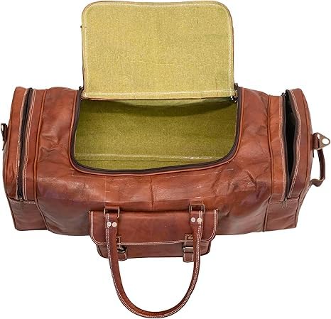 Shy Shy Leather Duffel Bag for Men and Women Full Grain Leather Travel Overnight Weekend Leather Bags Sports Gym Brown Duffel (24 Inch)
