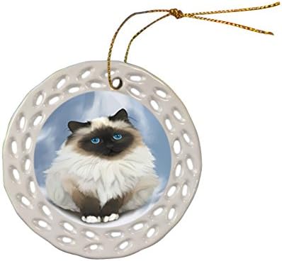 Doggie of the Day Birman Cat Christmas Doily Ceramic Ornament