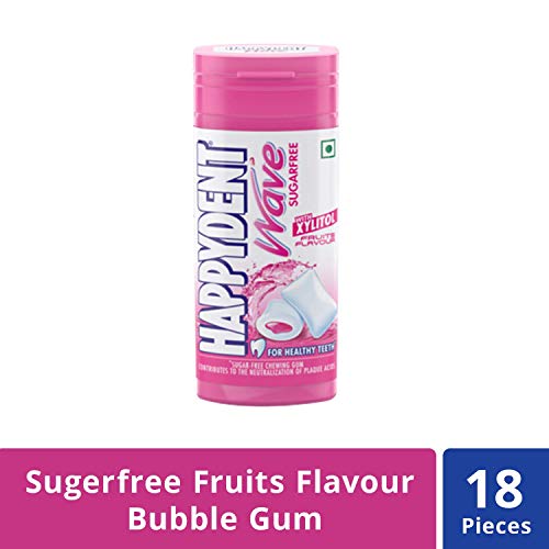 Image of HappyDent Wave, Xylitol Sugarfree Fruits Flavour, Bubble Gum Pocket Bottle, 18 Pc, 28.9 g