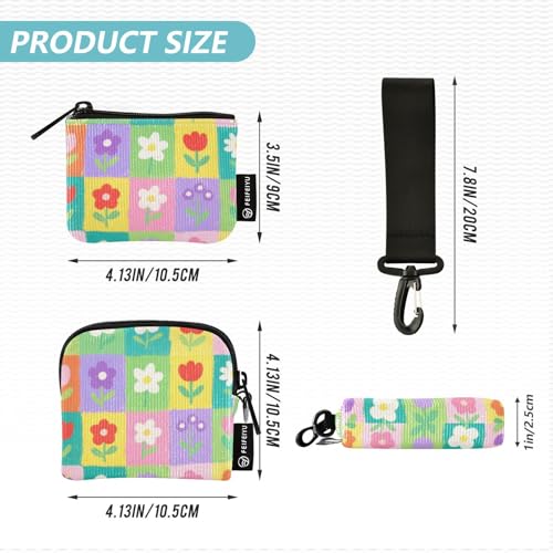 Colorful and Lovely Checkered Flowers Women's Wallets Card Cases Mini Fashion Credit Card Wallet Organizer with Zipper Pocket for Daily Use 2 Packs monedero para tarjetas de credito4