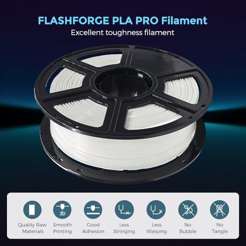 Image of FLASHFORGE 3D Printer Filament, PLA PRO Filament 1.75mm, 1KG Spool (2.2lbs), Dimensional Accuracy + /- 0.02mm for FDM 3D Printers, Better Tenacity & No Knotting (White)