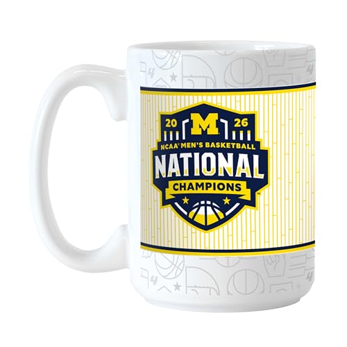 Logo Brands NCAA Michigan Wolverines March Madness National Champions 15 oz Ceramic Coffee Mug | 15 Fluid oz | Ceramic | Victory Score Design