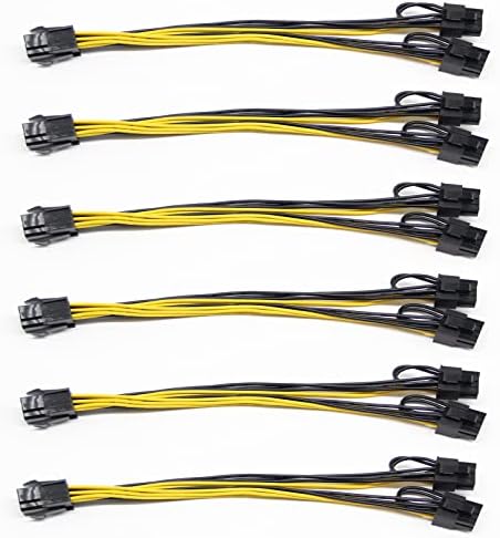 XIWU PCI-e 6 Pin to Dual 8 Pin (6+2) Graphics Card PCI Express Power Adapter Cable GPU VGA Mining Video Card Power Cable 12.5 inch(6 Pack), yellow