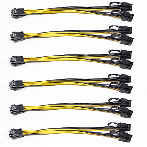 Xiwu Pci-E 6 Pin To Dual 8 Pin (6+2) Graphics Card Pci Express Power Adapter Cable Gpu Vga Mining Video Card Power Cable 12.5 Inch(6 Pack), Yellow #TOP19