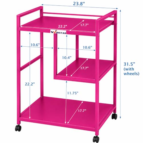 Image of WINSTAR Printer Stand, Solid & Sturdy, Modern Contemporary Look, Space Saving, Made in India (Fuchsia Pink, 3 Tier Split Shelf)