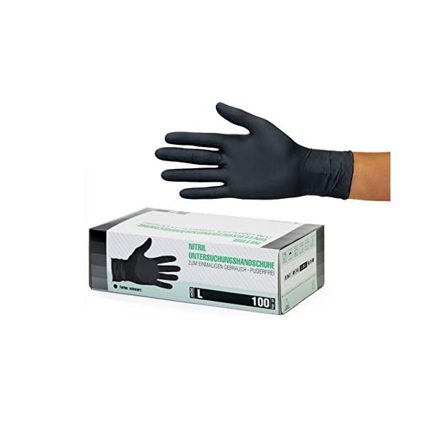 SF Nitrilhandschuhe L Schwarz â 100 StÃ¼ck Einweghandschuhe, Einmalhandschuhe, Puderfrei, Latexfrei, Gummihandschuhe Einweg zum Kochen, Putzen, fÃ¼r Medizin, KÃ¼che, Garten, Werkstatt, Tattoo, Haushalt