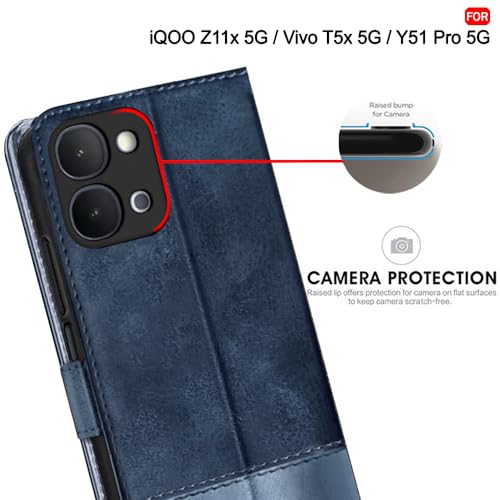 Image of TheGiftKart Flip Back Cover Case for iQOO Z11x 5G / Vivo T5x 5G / Vivo Y51 Pro 5G | Dual-Color Leather Finish | Inbuilt Stand & Pockets | Wallet Style Flip Case Cover (Faux Leather, Blue & Sky)