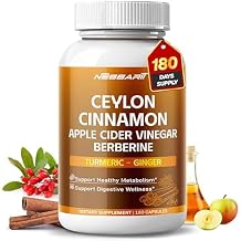 Ceylon Cinnamon, Apple Cider Vinegar, Berberine, Turmeric & Ginger Support Metabolism & Digestion 180 Capsules