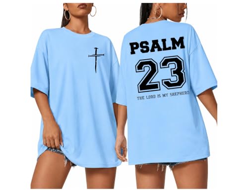 Christian Shirts Psalm 23 Shirt, Funny Psalms 23 Faith T Shirts V Neck Christian Cross Tees for Women Men Sky Blue