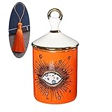 Big Eye Starry Sky Aromatherapy Candle Jar with Lid Ceramic Makecup Cotton Swab Holder Home Deocrative Bottler, Home Fireplace Kitchen Dining Decor for Living Room Knick Knacks Candle Holders