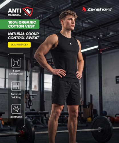 Image of ZENSHARK Sleeveless T Shirt for Men | 100% Organic Cotton Gym Vest 220 GSM | Tank Top Sando Innerwear | Soft, Skin Friendly, Breathable