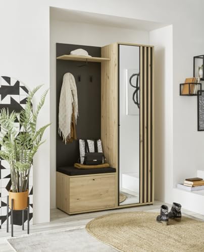 moebel-dich-auf Kompaktgarderobe VOLAM in Artisan Eiche Nb. / schwarz inkl. Spiegeltür